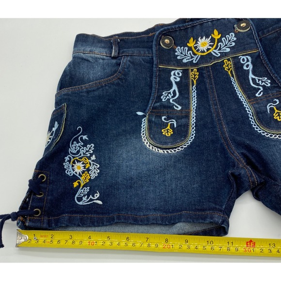 Octoberfest Women Denim Lederhosen Shorts Embroidered Bavarian Style Size 44 - Picture 7 of 12